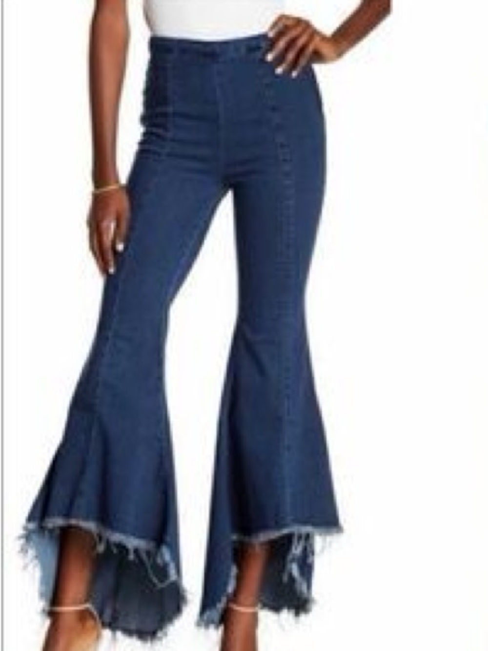 Rachel Roy Denim High Rise Crop Flare Jeans Raw Frayed Hem Size 26